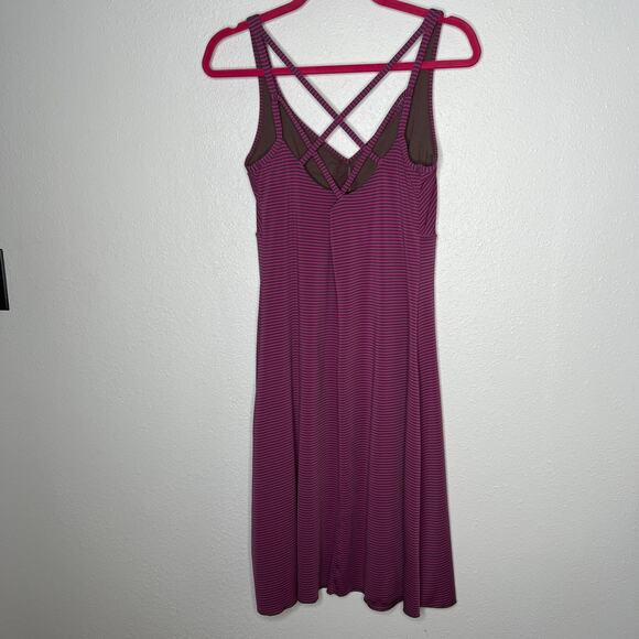 Prana Purple Striped Fit & Flare Dress V-Neck Strappy Back Sleeveless Sz L - Picture 4 of 6